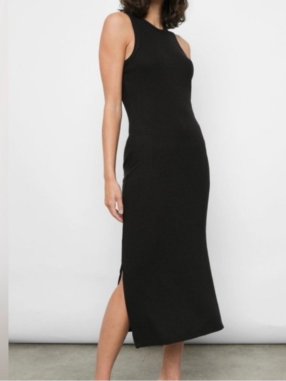 Rails The Tank Dress Rib Knit Black Midi Side Slits